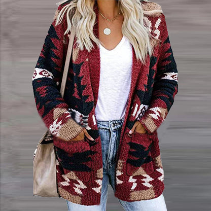 Dames cardigan élégant avec motif asymétrique et poches plaquées Chic und Stil