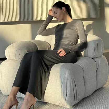 Dames Élégante Robe Maxi à Manches Longues en Jersey de Haute Qualité Chic und Stil