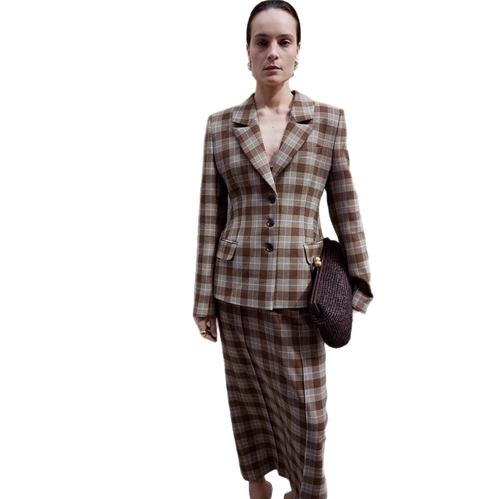 Dames combinaison blazer à carreaux et mini-jupe Chic und Stil