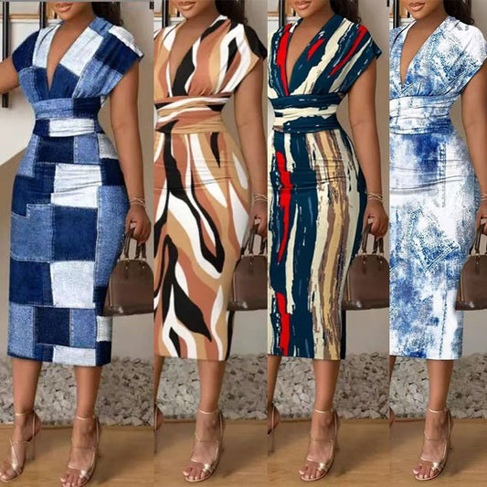 Robe midi patchwork en denim Chic und Stil pour femmes