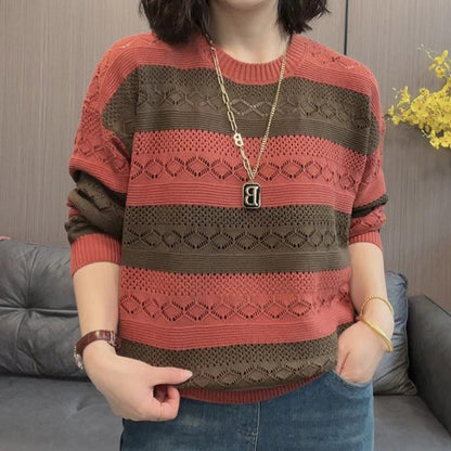 Pull en tricot pour femmes avec un motif ajouré à la mode et une coupe décontractée Chic und Stil