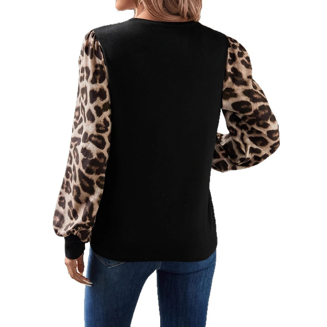 Pull-over pour femmes avec des manches léopard à la mode Chic und Stil