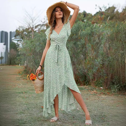 Robe maxi portefeuille pour femmes avec des manches fluides Chic und Stil