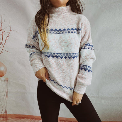 Pull en tricot pour femmes avec motif géométrique et col haut Chic und Stil