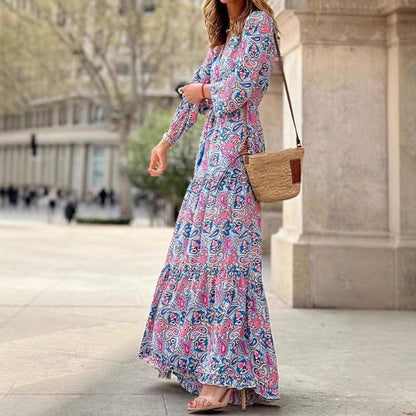 Robe maxi pour femmes avec des motifs floraux et une ceinture taille tendance Chic und Stil