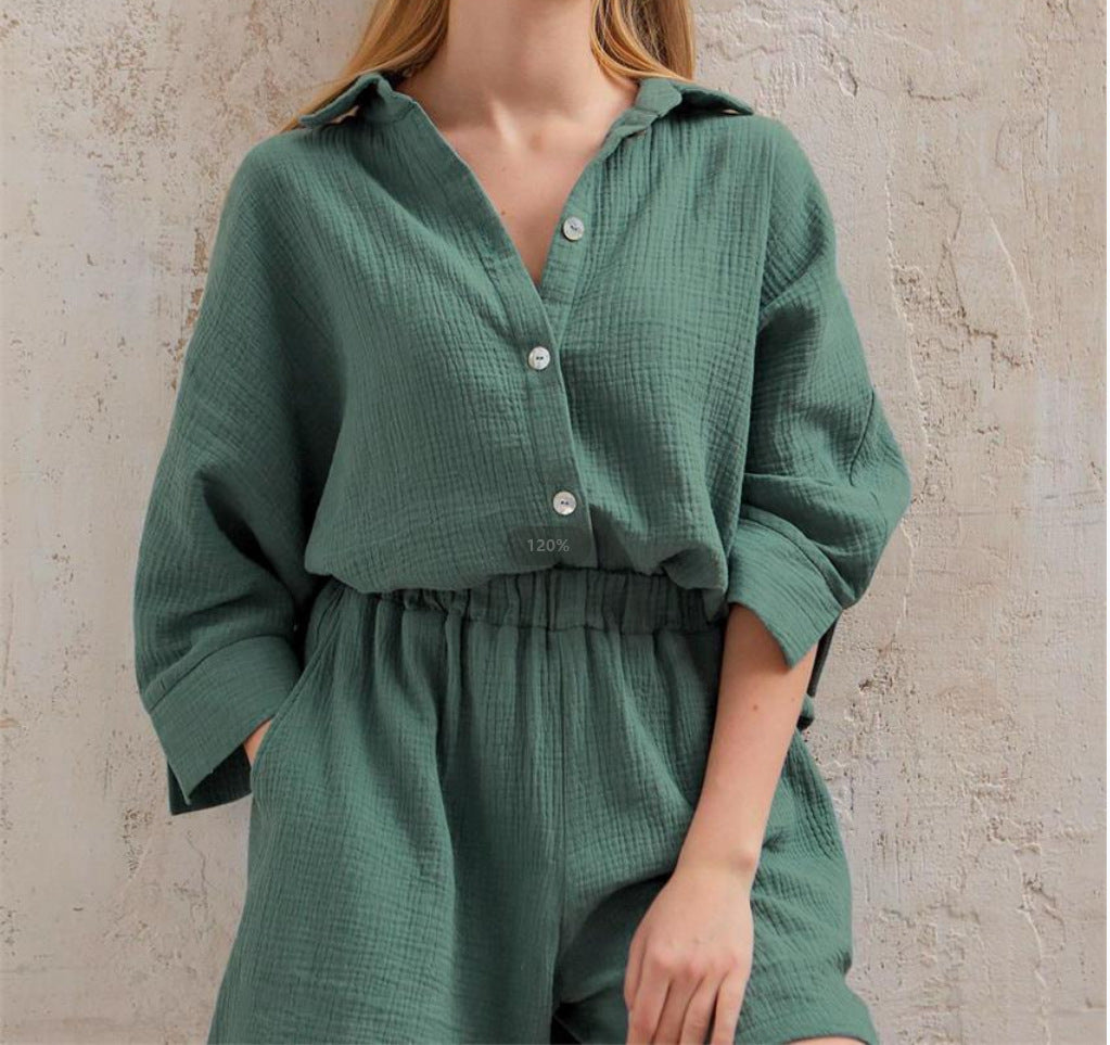 Dames combinaison courte décontractée à coupe ample et détails de bouton Chic und Stil