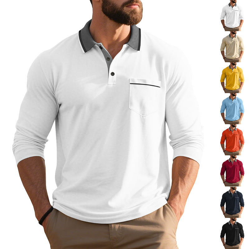 Chemise polo à manches longues pour hommes, mode, avec surface texturée et poche poitrine pratique Chic und Stil