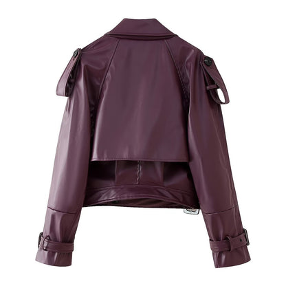 Asymmetrical faux leather biker jacket for women with practical pockets Chic und Stil