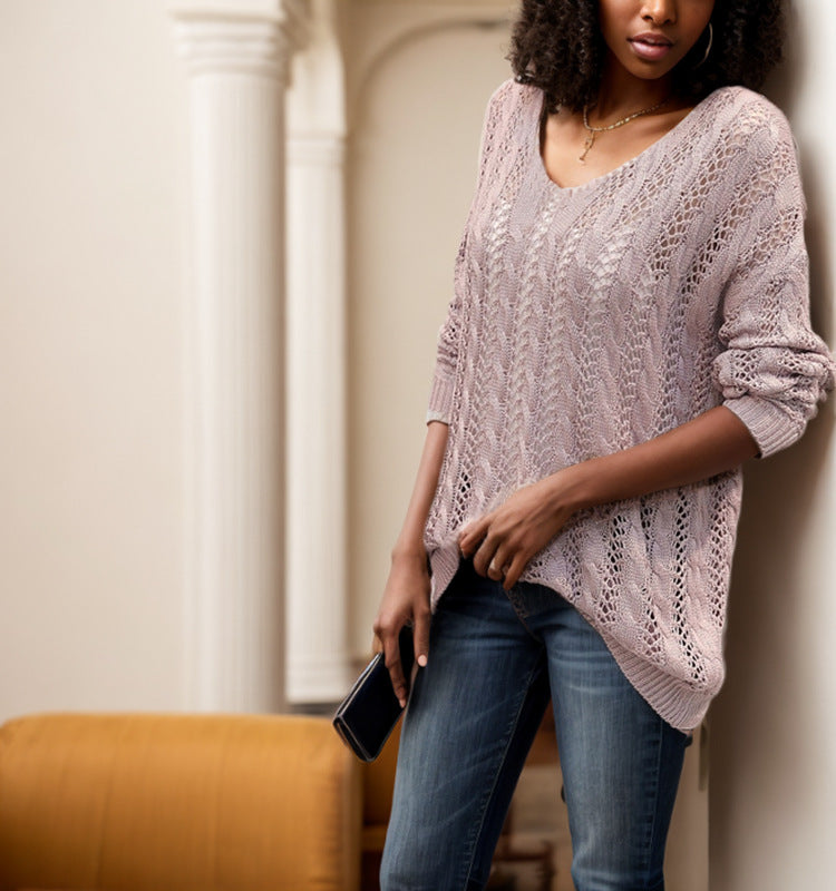 Ladies elegant knit sweater with transparent hole pattern Chic and Style