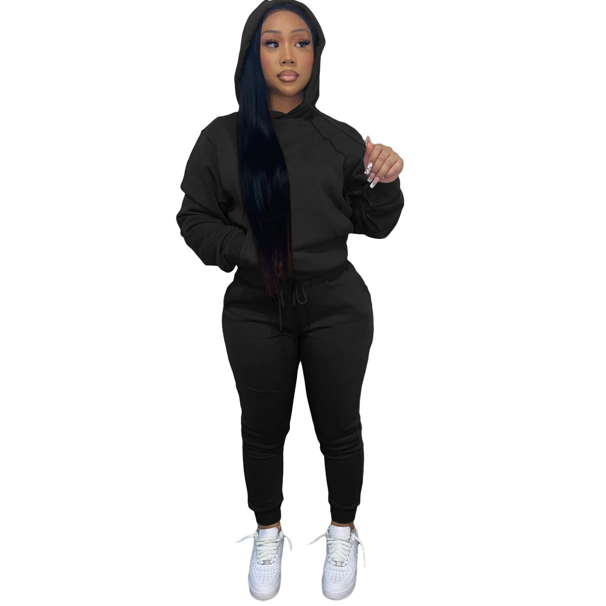 Dames Ensemble de jogging sportif avec capuche et taille élastique Chic und Stil