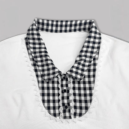 Dame Casual haut avec un col à carreaux frappant et de délicates détails en volants Chic und Stil