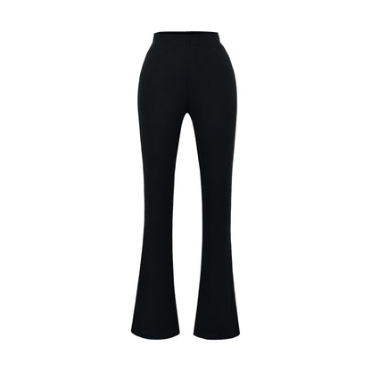 Elegant flared pants for women with a high waist and fine rib design Chic and Style