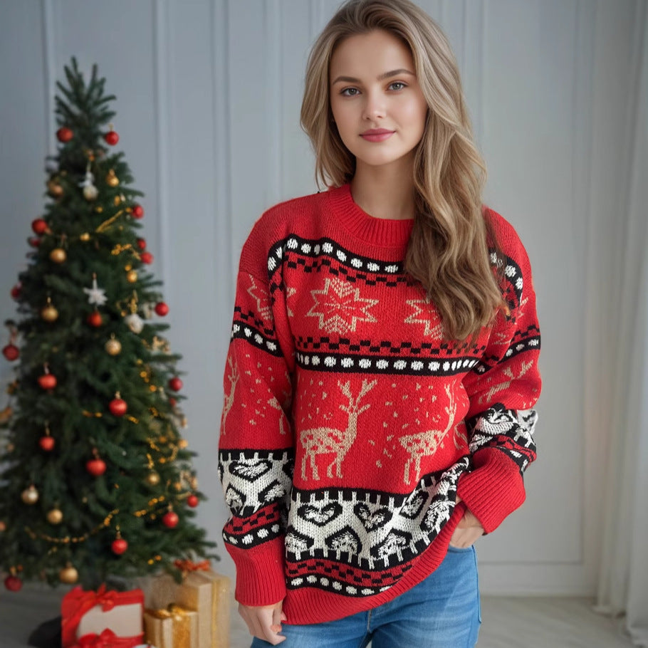 Pull en tricot festif pour femmes avec motif de renne de Noël et motif riche en détails Chic und Stil
