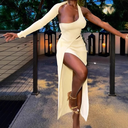 Dames Élégante robe portefeuille avec décolleté asymétrique et fente haute Chic und Stil