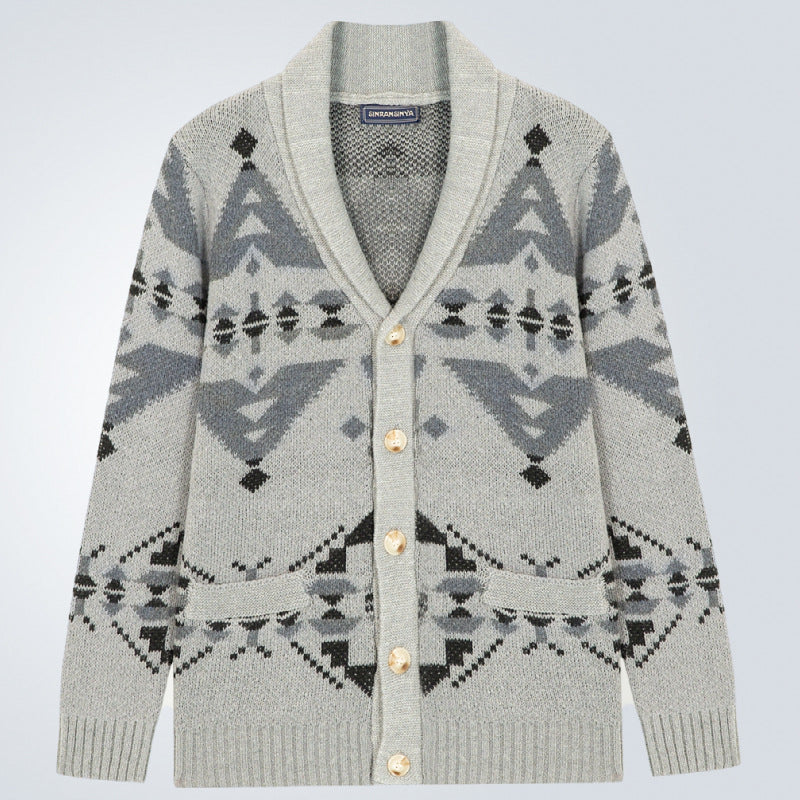 Men's knit jacket with a geometric pattern and a soft, warm lining Chic and Style