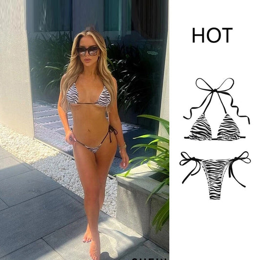 Chic and Style Women's Triangular Cut Zebra Pattern Bikini Set
