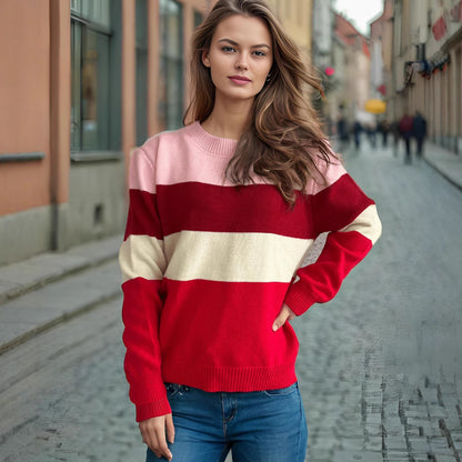 Pull large en tricot pour femmes avec motif de rayures colorées Chic und Stil