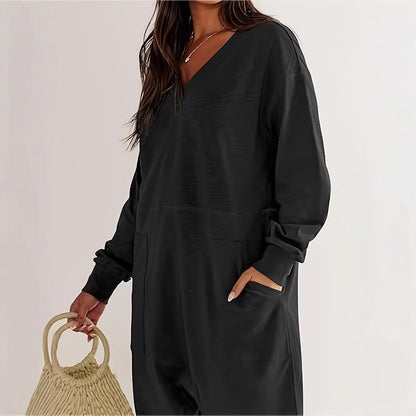 Dames combinaison décontractée avec poches pratiques et décolleté en V élégant Chic und Stil