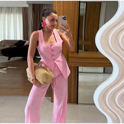 Dames Ensemble de costume de mariage élégant avec un haut ajusté et un style de pantalon large Chic und Stil