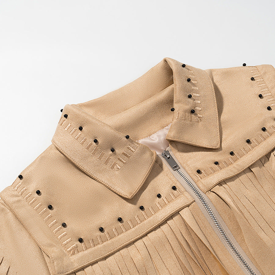 Fringed jacket for women with decorative studs and zipper Chic und Stil