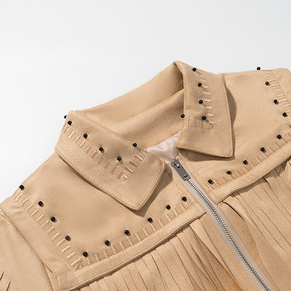 Fringed jacket for women with decorative studs and zipper Chic und Stil