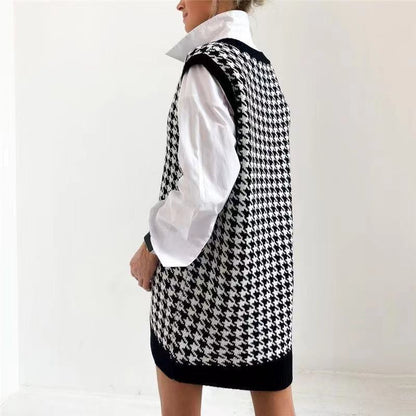 Robe sans manches en tricot pour femmes avec un motif pied-de-poule moderne Chic und Stil