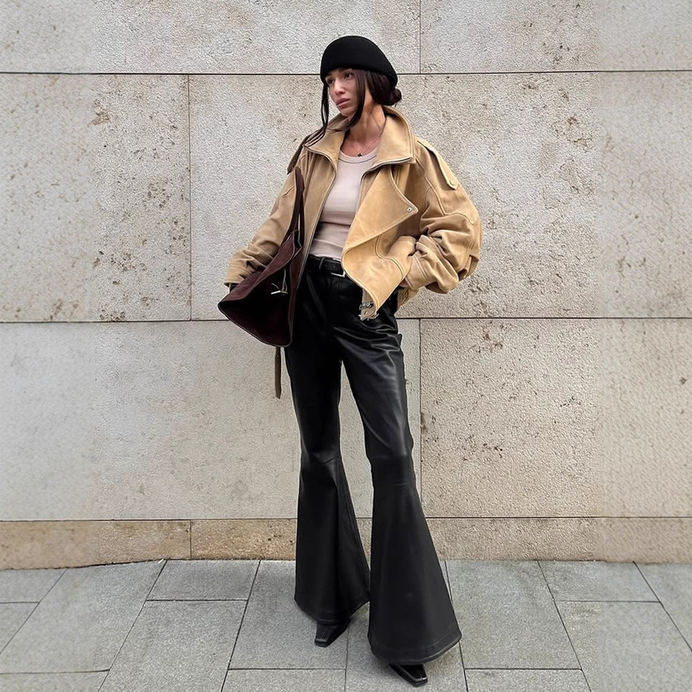 Dame Veste en daim oversize avec coupe asymétrique et détails à la mode Chic und Stil