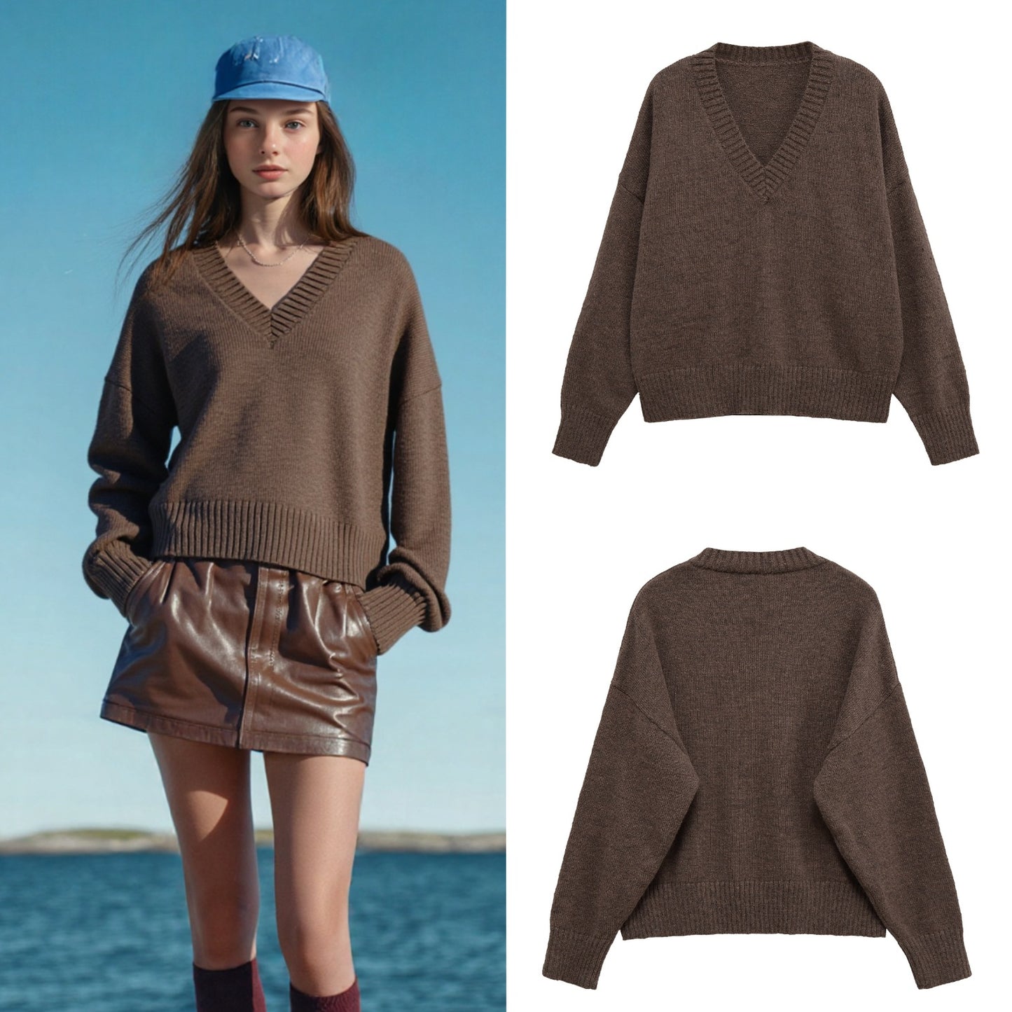 Pull à col en V décontracté pour femmes Chic und Stil