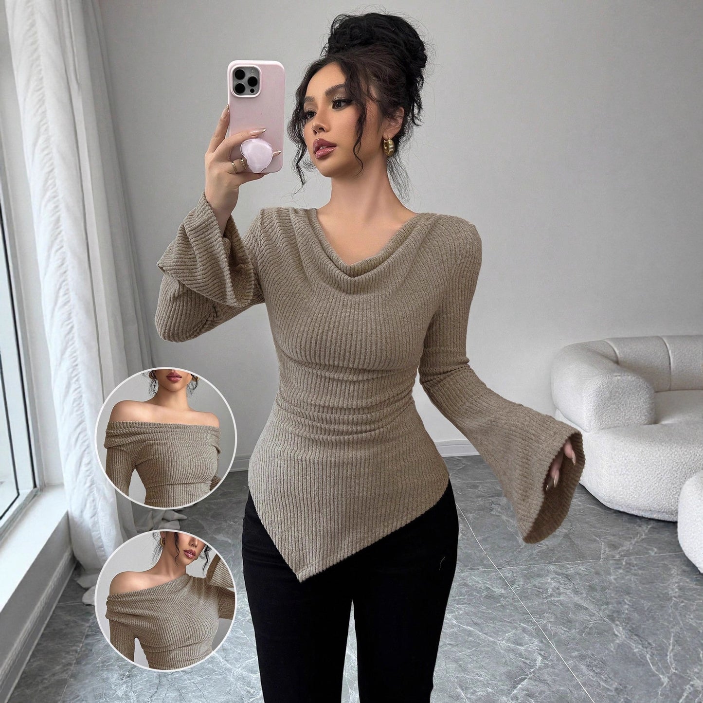 Chemise à manches longues pour femmes avec structure côtelée et manches larges Chic und Stil