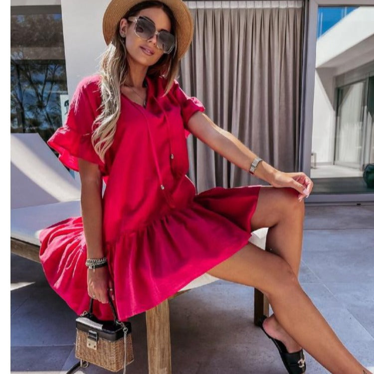 Robe d'été à volants pour femmes avec cordon de serrage Chic und Stil