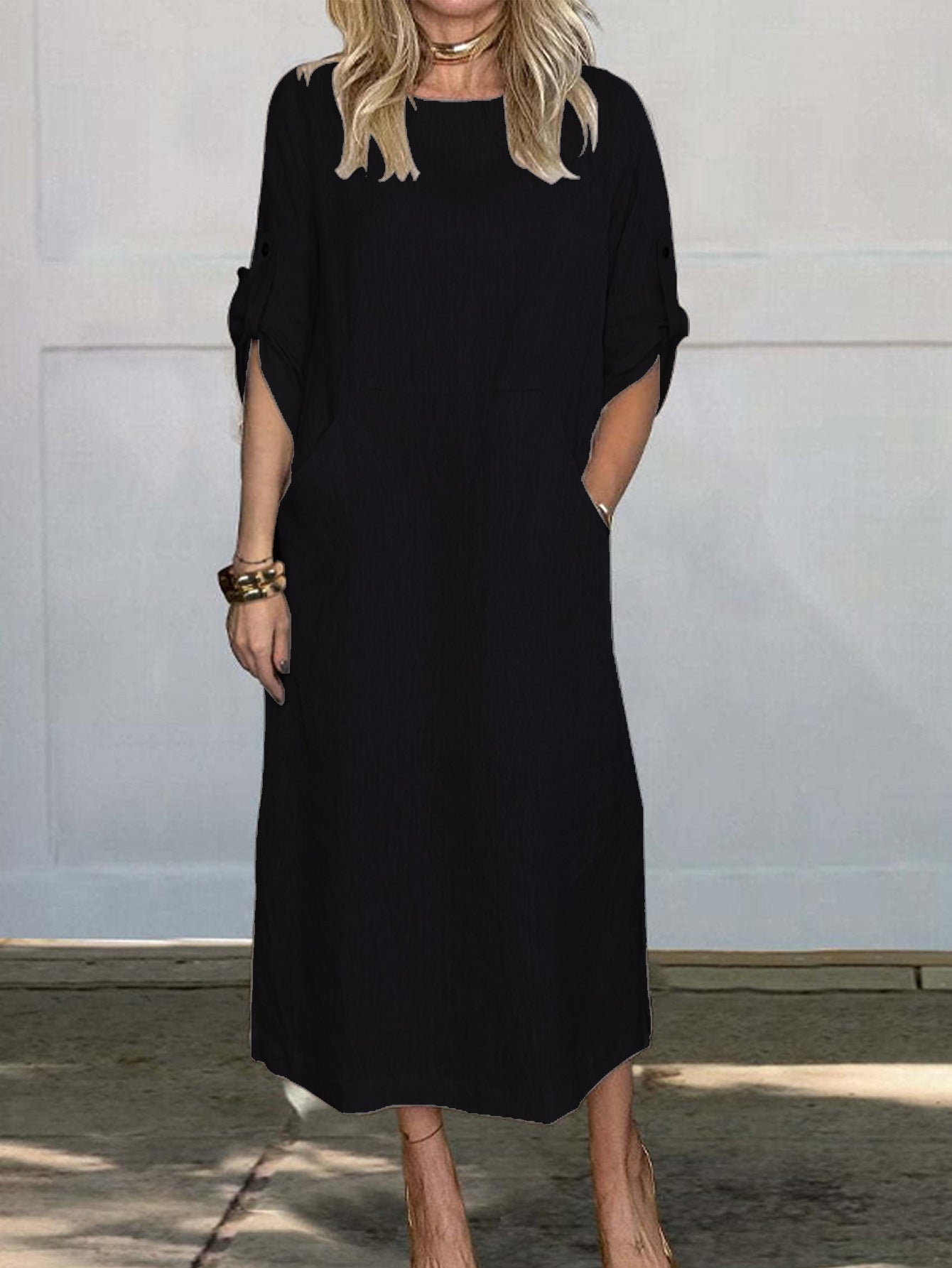 Robe midi aérienne pour femmes avec poches pratiques et manches retroussables Chic und Stil