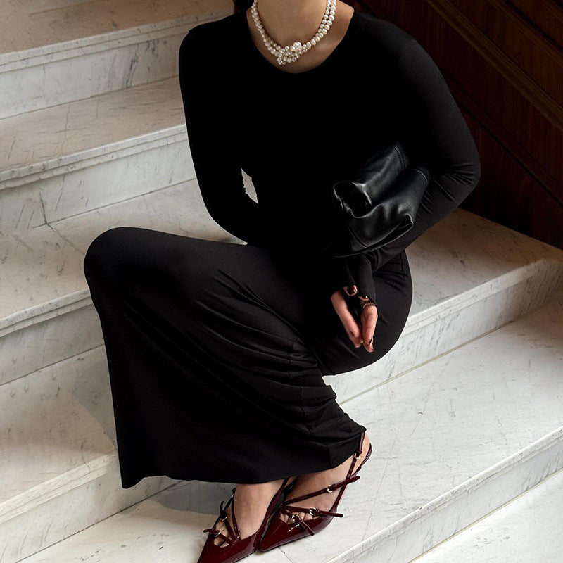 Dames Élégante Robe Maxi à Manches Longues en Jersey de Haute Qualité Chic und Stil