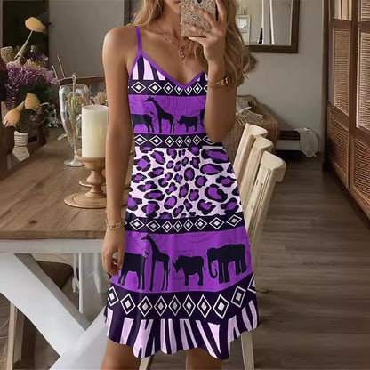 Robe maxi femme avec motif animal créatif et élégant décolleté en V Chic und Stil