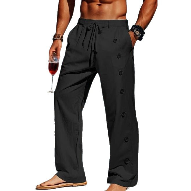 Casual pants for men suitable for the beach with chic side button details and style