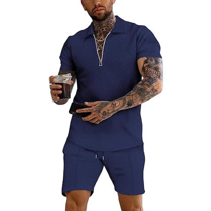 Men's trendy short-sleeve top with textured design and matching shorts Chic and Style