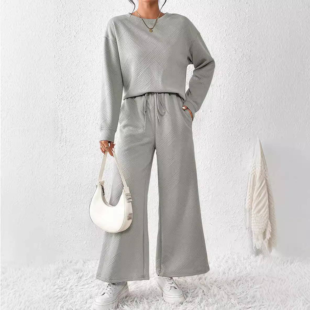 Women’s leisure set with structured top and wide leg pants Chic and Style
