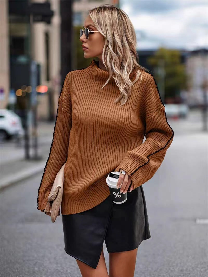 Pull en tricot pour femmes avec un col roulé élégant et des ouvertures de manches tendance Chic und Stil