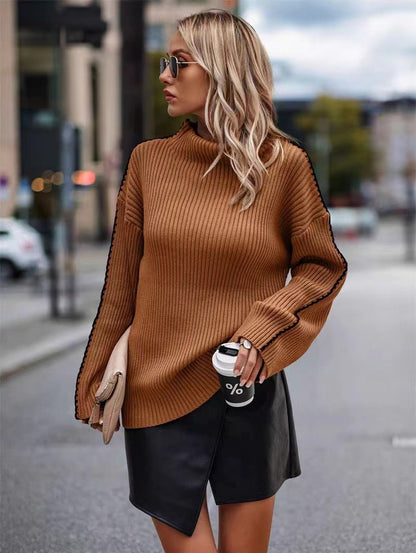 Pull en tricot pour femmes avec un col roulé élégant et des ouvertures de manches tendance Chic und Stil