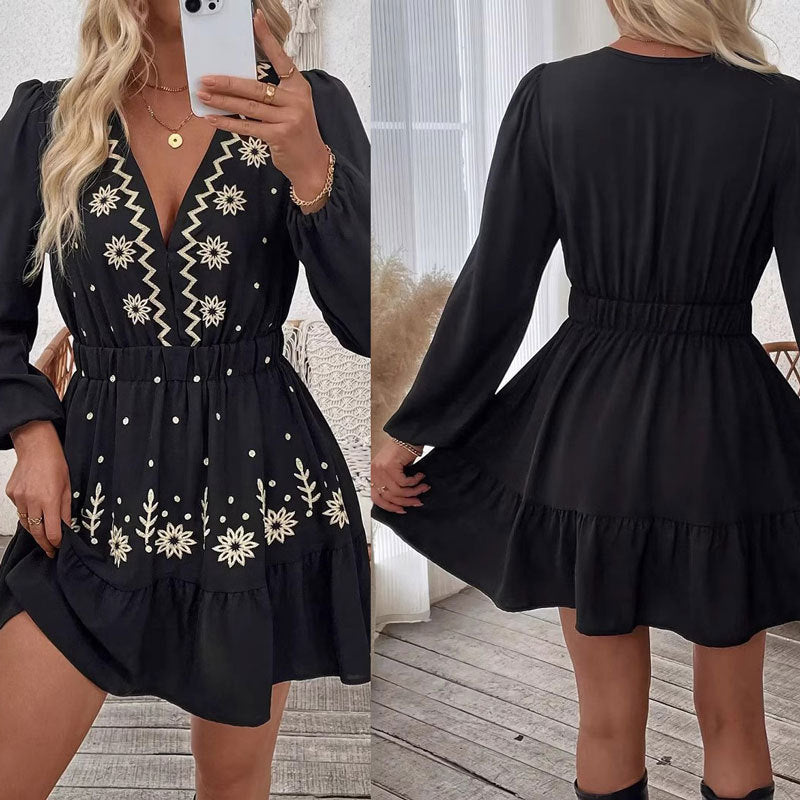 Femmes Bohémien Robe Mini Brodée Chic und Stil