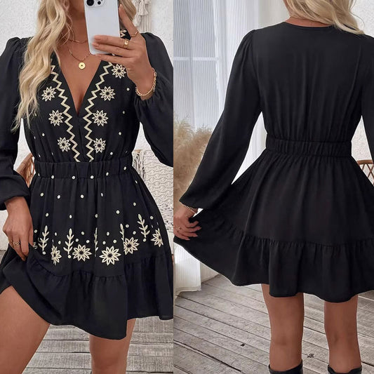 Femmes Bohémien Robe Mini Brodée Chic und Stil