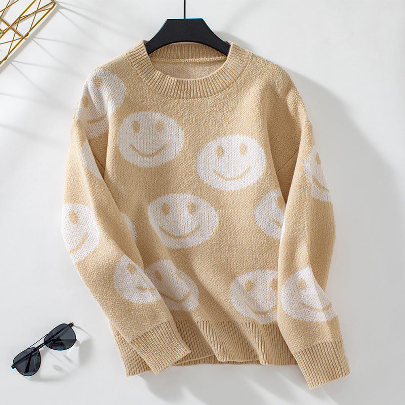 Pull décontracté pour femmes avec un motif de smiley joyeux Chic und Stil