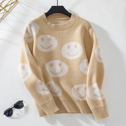 Pull décontracté pour femmes avec un motif de smiley joyeux Chic und Stil