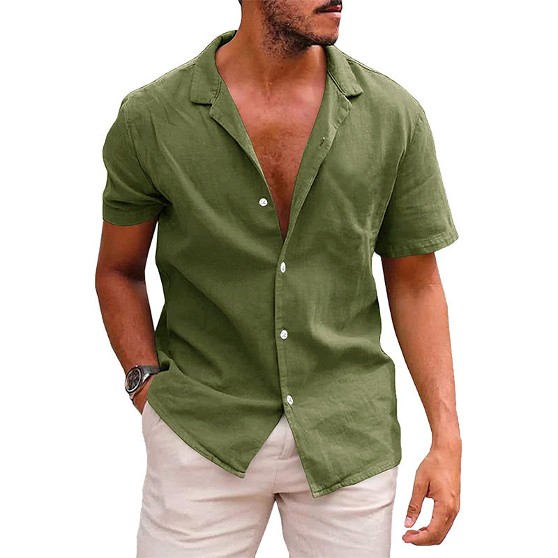 Chemise homme à manches courtes en mélange de lin doux et à encolure Henley moderne Chic und Stil