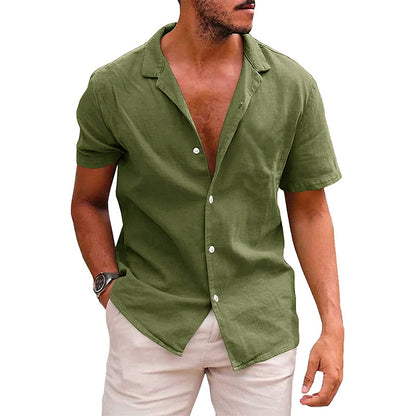 Chemise homme à manches courtes en mélange de lin doux et à encolure Henley moderne Chic und Stil