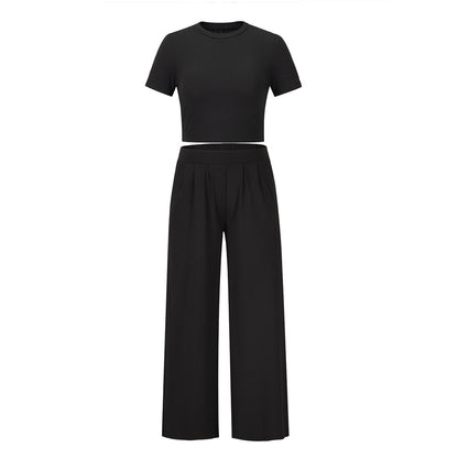 Dames Crop-top en coton confortable avec pantalon large Chic und Stil