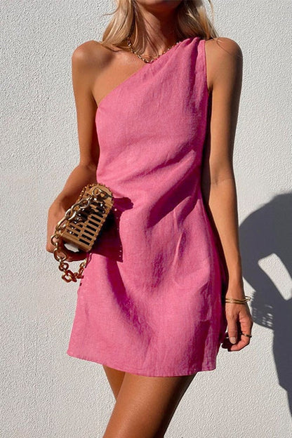 Robes mini asymétriques légères pour femmes en lin de haute qualité Chic und Stil