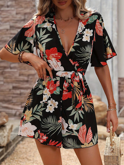 Dames robe portefeuille salopette à fleurs Chic und Stil