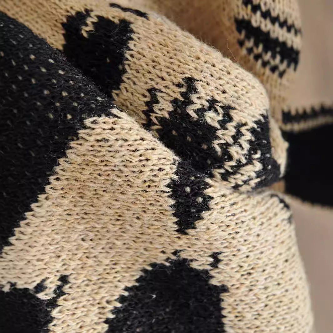 Dames gros tricot cardigan avec motif léopard à la mode et poches pratiques Chic und Stil
