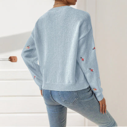 Pull en tricot pour femmes avec des détails de broderie florale et une coupe décontractée Chic und Stil