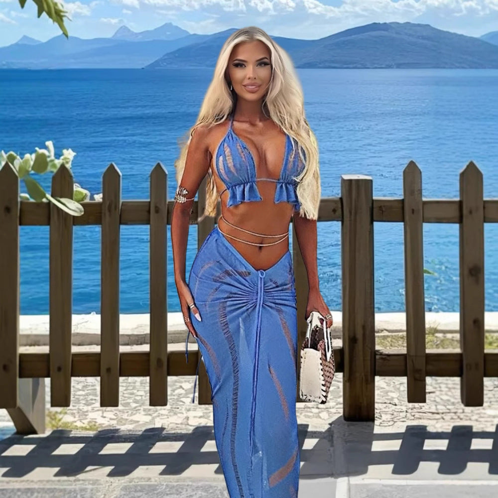 Robe de plage transparente pour dames combinaison avec volants et liens Chic und Stil